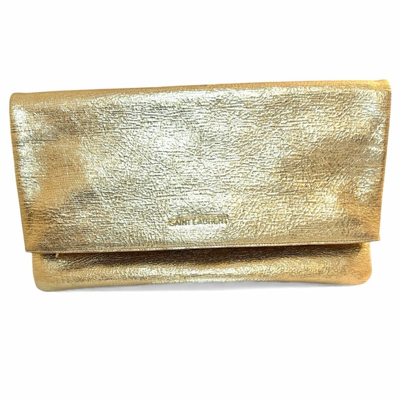 Saint Laurent Handbags - Saint Laurent Metallic Foldover Clutch - Pristine Condition